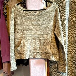 Free People In My Pocket Crop Boat Neck Gray Knit Sweater Size Small